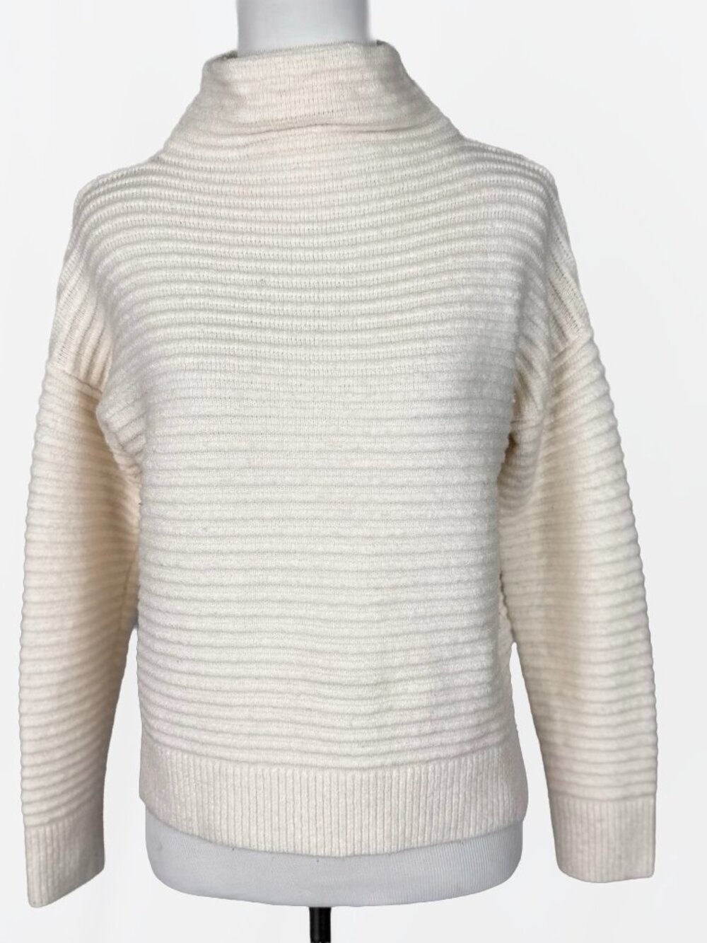 Madewell Ribbed Funnel Neck Sweater Womens XS Cream White Belmont Pullover Knit